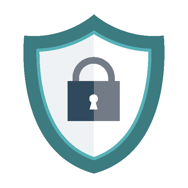 illustrated shield with a padlock banner